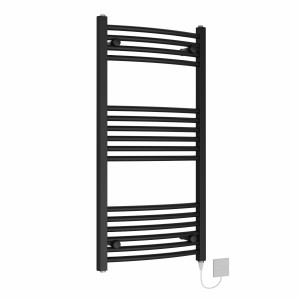 Fjord 1000 x 500mm Black Curved Electric Heated Towel Rail