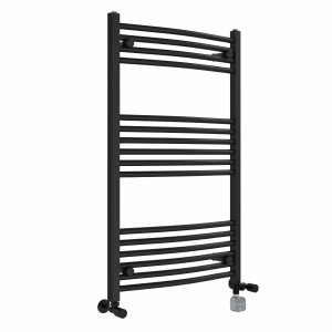 Fjord 1000 x 600mm Dual Fuel Curved Black Thermostatic Bluetooth Electric Heated Towel Rail