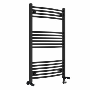 Fjord 1000 x 600mm Dual Fuel Curved Black Thermostatic Electric Heated Towel Rail