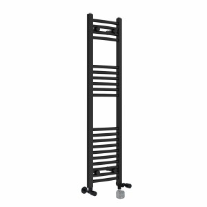 Fjord 1200 x 300mm Dual Fuel Curved Black Thermostatic Bluetooth Electric Heated Towel Rail