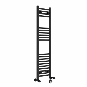 Fjord 1200 x 300mm Dual Fuel Curved Black Thermostatic Electric Heated Towel Rail