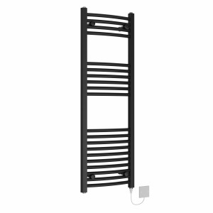 Fjord 1200 x 400mm Black Curved Electric Heated Towel Rail