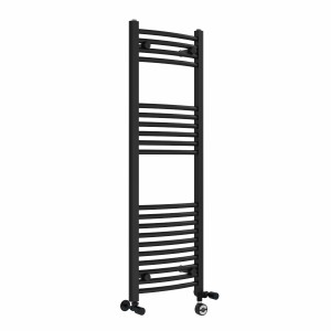 Fjord 1200 x 400mm Dual Fuel Curved Black Thermostatic Electric Heated Towel Rail