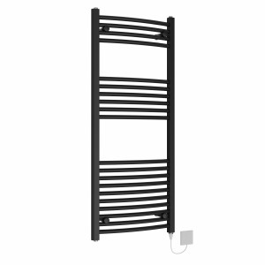 Fjord 1200 x 500mm Black Curved Electric Heated Towel Rail