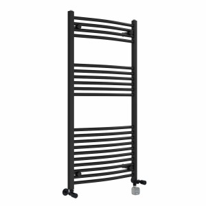 Fjord 1200 x 600mm Dual Fuel Curved Black Thermostatic Bluetooth Electric Heated Towel Rail