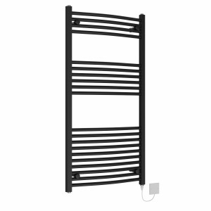 Fjord 1200 x 600mm Black Curved Electric Heated Towel Rail