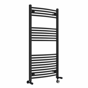 Fjord 1200 x 600mm Dual Fuel Curved Black Thermostatic Electric Heated Towel Rail