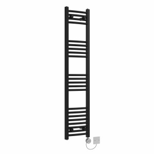 Fjord 1400 x 300mm Curved Black Thermostatic Electric Heated Towel Rail with Chrome Terma Element