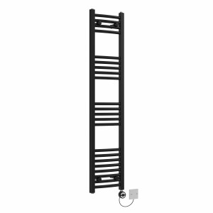 Fjord 1400 x 300mm Curved Black Thermostatic Electric Heated Towel Rail with Black Terma Element