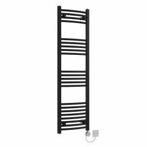Fjord 1400 x 400mm Curved Black Thermostatic Electric Heated Towel Rail with Chrome Terma Element