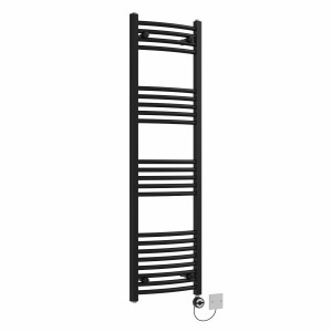 Fjord 1400 x 400mm Curved Black Thermostatic Electric Heated Towel Rail with Black Terma Element