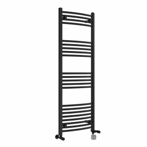 Fjord 1400 x 500mm Dual Fuel Curved Black Thermostatic Bluetooth Electric Heated Towel Rail