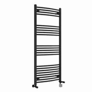 Fjord 1400 x 600mm Dual Fuel Curved Black Thermostatic Bluetooth Electric Heated Towel Rail