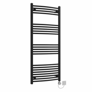 Fjord 1400 x 600mm Curved Black Thermostatic Electric Heated Towel Rail with Chrome Terma Element