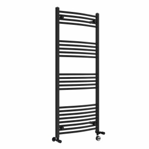 Fjord 1400 x 600mm Dual Fuel Curved Black Thermostatic Electric Heated Towel Rail