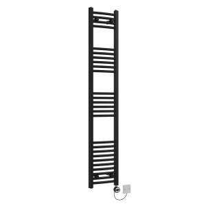 Fjord 1600 x 300mm Curved Black Thermostatic Electric Heated Towel Rail with Black Terma Element