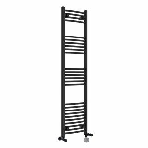 Fjord 1600 x 400mm Dual Fuel Curved Black Thermostatic Bluetooth Electric Heated Towel Rail
