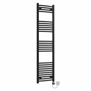 Fjord 1600 x 400mm Curved Black Thermostatic Electric Heated Towel Rail with Black Terma Element