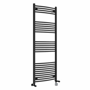 Fjord 1600 x 600mm Dual Fuel Curved Black Thermostatic Bluetooth Electric Heated Towel Rail