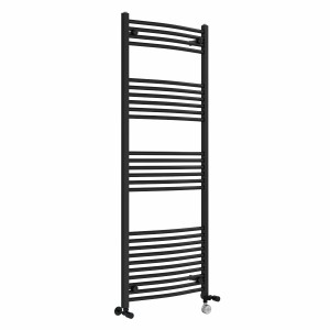 Fjord 1600 x 600mm Dual Fuel Curved Black Thermostatic Electric Heated Towel Rail