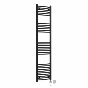 Fjord 1800 x 400mm Curved Black Thermostatic Electric Heated Towel Rail with Chrome Terma Element