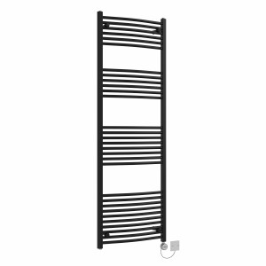 Fjord 1800 x 600mm Curved Black Thermostatic Electric Heated Towel Rail with Chrome Terma Element