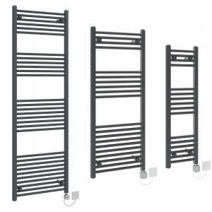 Bergen - Straight Anthracite Electric Heated Towel Rail - Choice of Size and Element