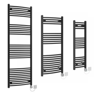 Fjord - Straight Black Electric Heated Towel Rail - Choice of Size and Element