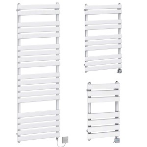 Juva - White Flat Panel Electric Heated Towel Rail - Choice of Size and Element