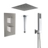 Beauly Chrome Twin Square Handle Concealed Valve Built in Diverter with 400mm Square Shower Head, Hand Shower and Ceiling Arm (2 Outlet)