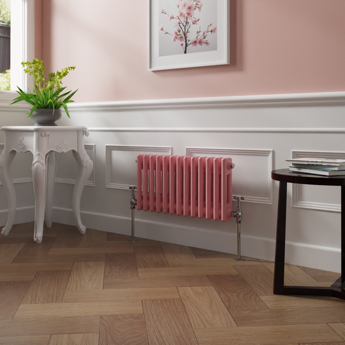 Bern 300 x 605mm Rose Pink Double Column Horizontal Traditional Radiator