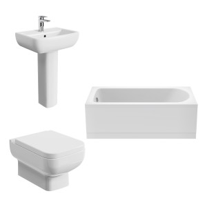 Feel 600 Modern Bathroom Suite with Wall Hung Toilet and Essential Single Ended Bath - 1600 x 700mm - Front Bath Panel Included