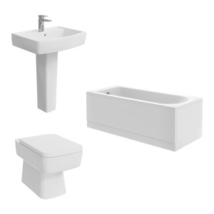 Boston Modern Bathroom Suite with Back to Wall Toilet and Essential Single Ended Bath - 1600 x 700mm - Front & End Bath Panel Included