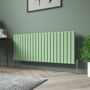 Karlstad 600 x 1430mm Pastel Green Double Flat Panel Horizontal Designer Radiator