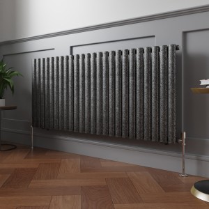 Norden 600 x 1417mm Black Silver Single Horizontal Oval Column Designer Radiator