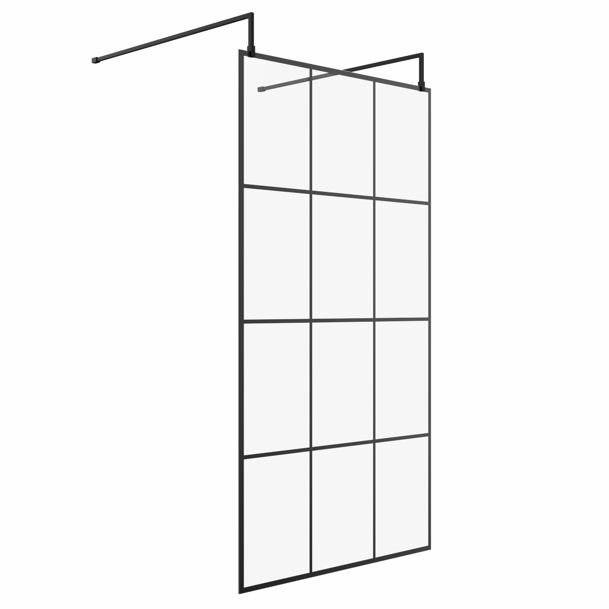 Wasdale 1100mm Black Grid Walk Through Wet Room Screen With L-Shape Support Arms