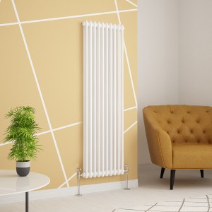 Warmehaus - Traditional Cast Iron Style White Double Column Vertical Radiator 1500 x 470mm - Perfect for Bathrooms, Kitchen, Living Room
