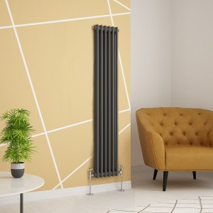 Warmehaus - Traditional Cast Iron Style Anthracite Double Column Vertical Radiator 1500 x 290mm - Perfect for Bathrooms, Kitchen, Living Room