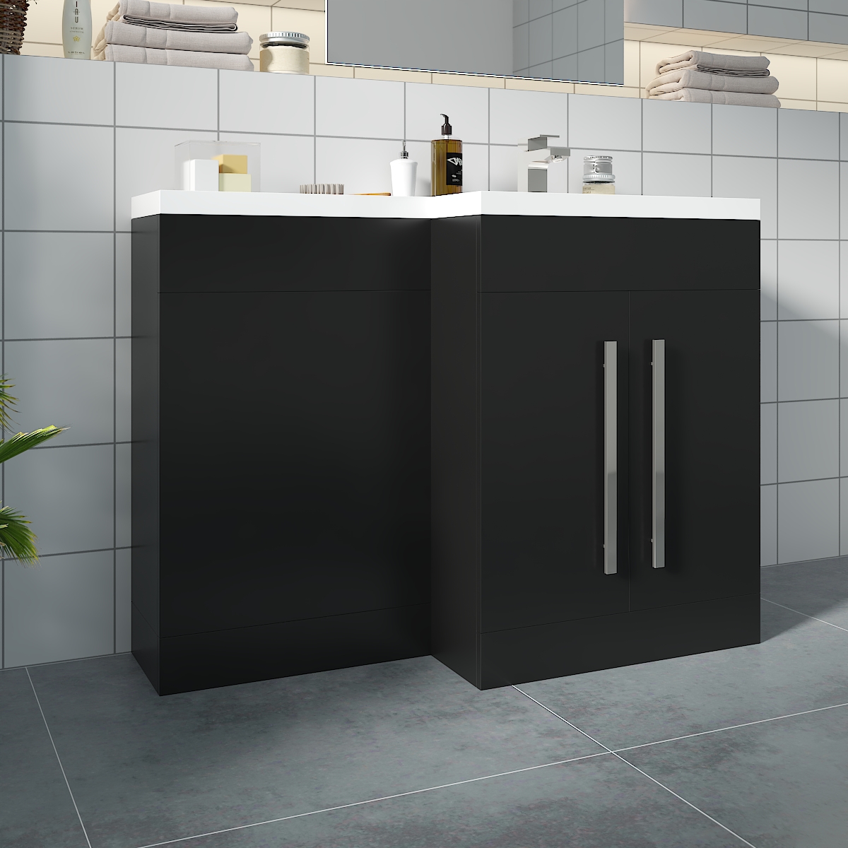 Calm Matt Black Right Hand Combination Vanity Set (No Concealed Cistern, No Toilet)