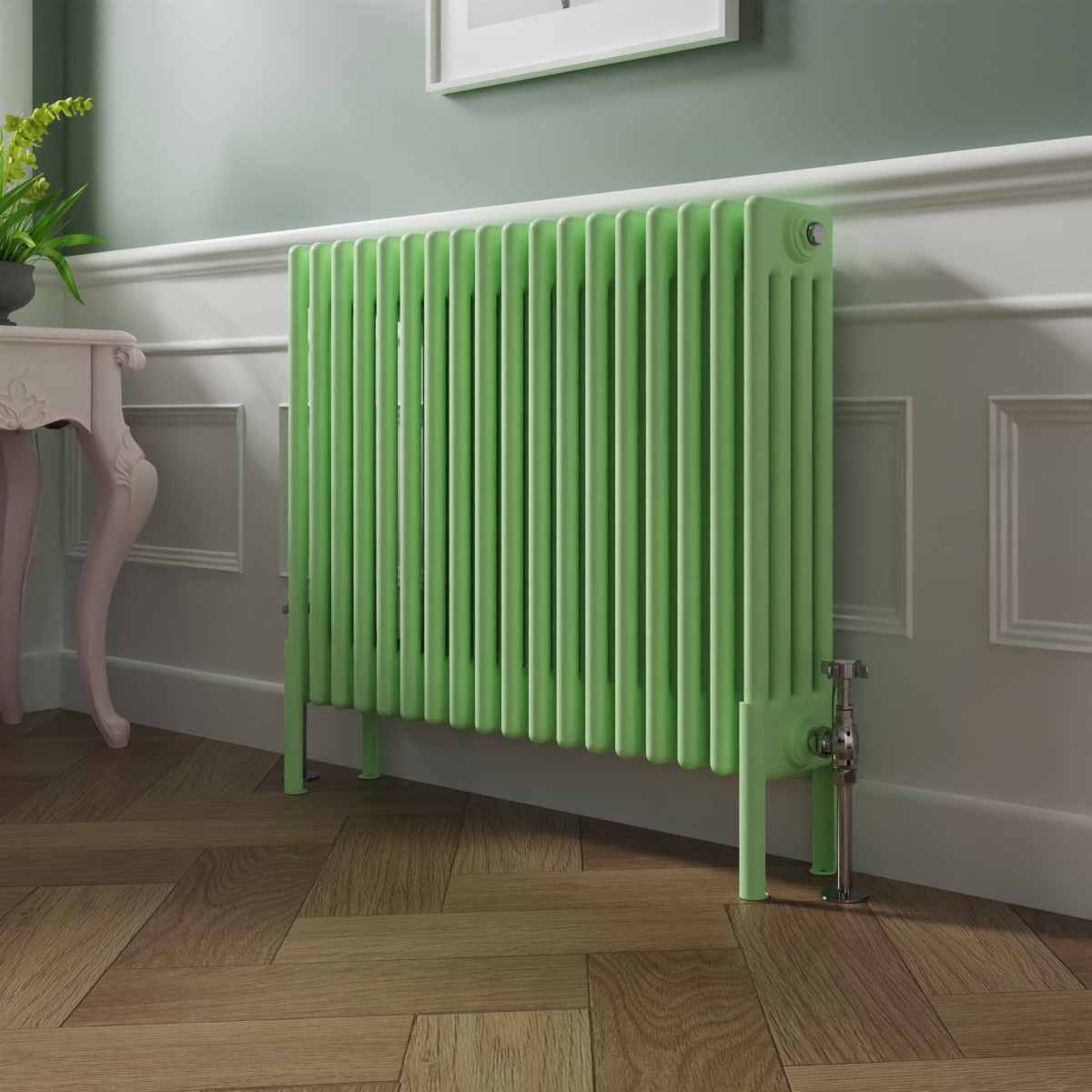 Bern 600 x 830mm Traditional Pastel Green Horizontal Four Column Radiator