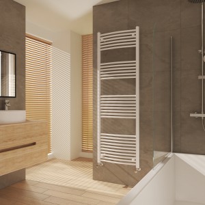 Fjord 1800 x 600mm Curved White Heated Towel Rail