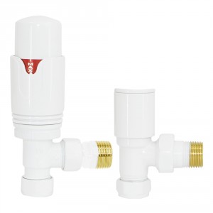 15mm White Thermostatic Angled Designer Radiator Valves