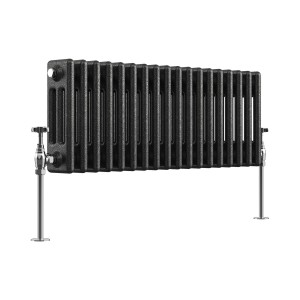 Bern 300 x 830mm Black Silver Triple Column Horizontal Traditional Radiator