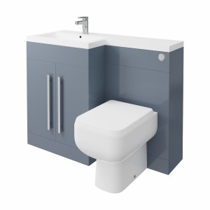 Calm Gloss Grey Left Hand Combination Vanity Unit Basin L Shape with Back to Wall RAK Series 600 Toilet & Soft Close Seat & Concealed Cistern - 1100mm