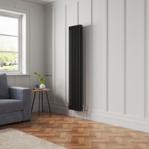 Bern 1800 x 380mm Black Triple Column Vertical Traditional Radiator