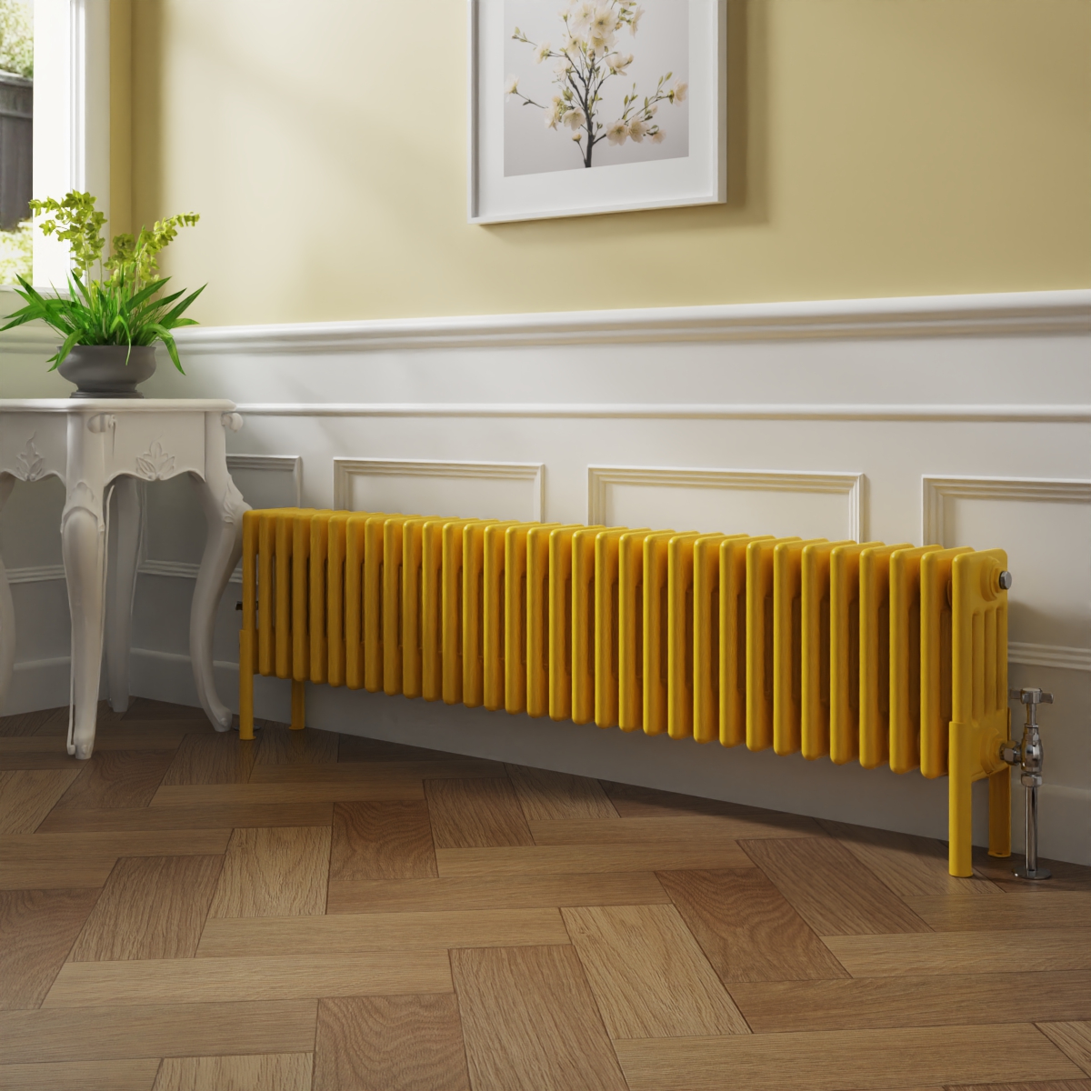 Bern 300 x 1460mm Zinc Yellow Four Column Horizontal Traditional Radiator