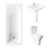 Essentials 1700 x 700mm Straight Bath Single Ended Bathroom Suite with RAK-Resort Maxi Close Coupled Open Back Rimless Toilet and 650mm Full Pedestal Basin