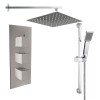 Beauly Chrome Triple Square Handle Concealed Valve Built in Diverter with 300mm Square Shower Head and Riser Rail (3 Outlet)