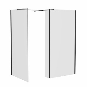 Wasdale 900mm Wet Room Screen, 900mm Wet Room Screen with 300mm Wet Room Return Screen - Black