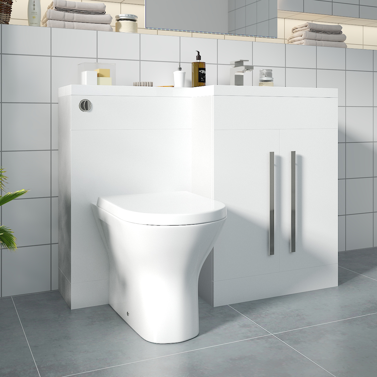 Calm White Right Hand Combination Vanity Unit with Rak-Resort Toilet & Soft Close Seat & Concealed Cistern - 1100mm